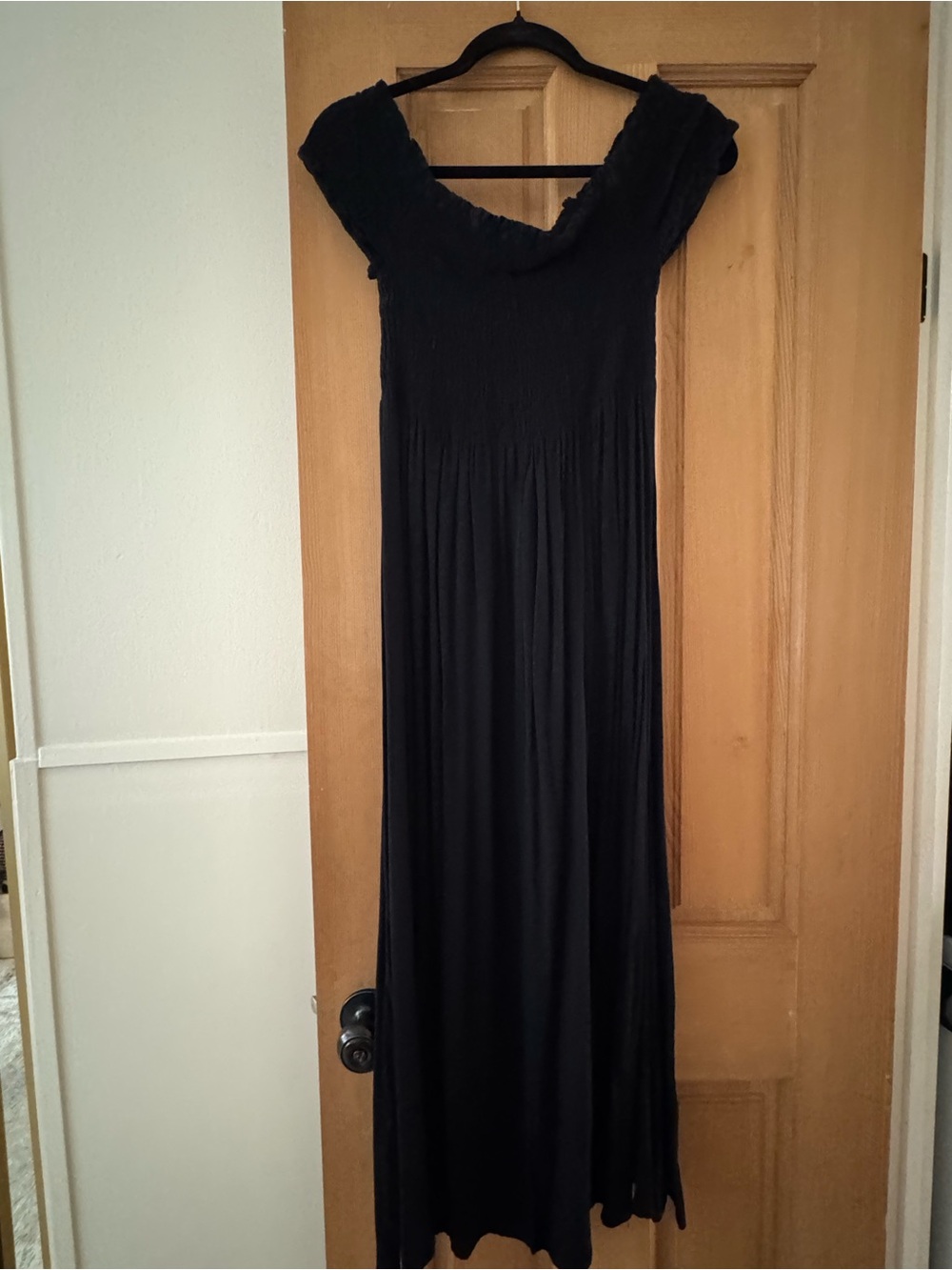 Off-Shoulder Black Maxi Dress with Flowing Skirt